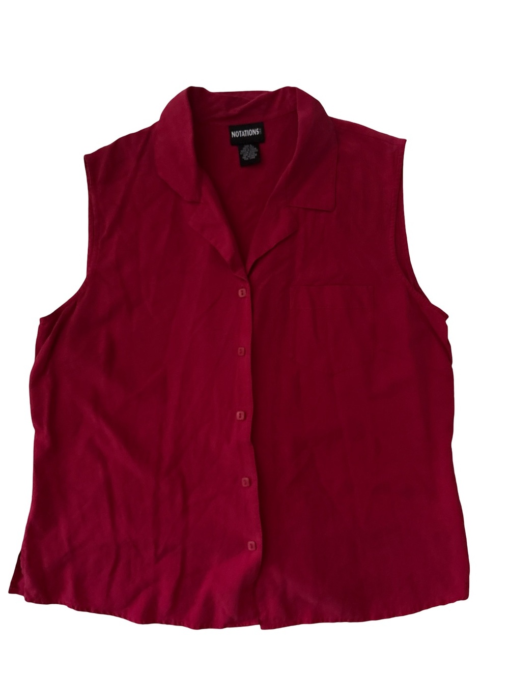 NOTATIONS Sleeveless Button-Front Shell in Deep Red-Silk
